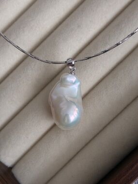 Minimal Baroque Pearl Pendant Necklace, Sterling Silver Chain, Everyday necklace